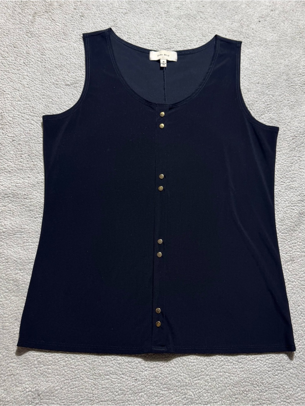 Diana Belle Tank Top Womens‎ Medium Black Sleeveless Gold Button Accents Shirt
